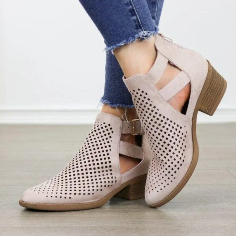 Rose Pink Spring Open Perforated Ankle Booties - Picture 4 of 8